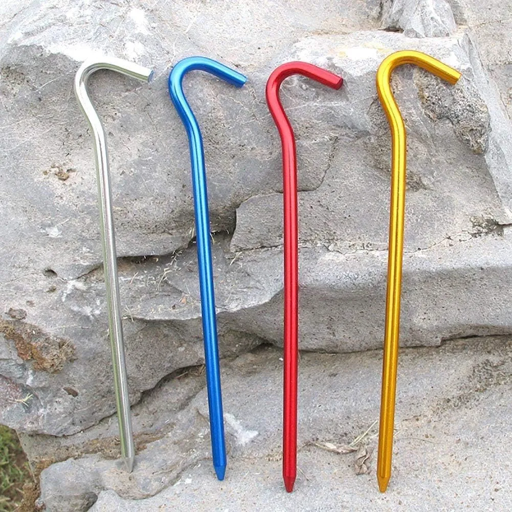 Camping Tent Stakes,4pcs Camping Hiking Tent Nail Pegs Aluminum Alloy Stakes Accessories (Color : Red) (Color : Blu) (Color : Red)
