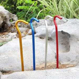 Camping Tent Stakes,4pcs Camping Hiking Tent Nail Pegs Aluminum Alloy Stakes Accessories (Color : Red) (Color : Blu) (Color : Red)