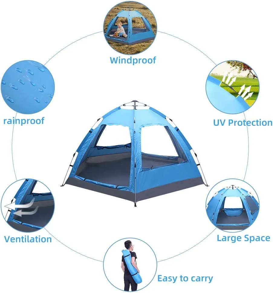 Camping Tent, Waterproof & Windproof Camping Dome Tent Automatic Pop Up Quick Shelter with Portable Carry Bag for Outdoor Hiking