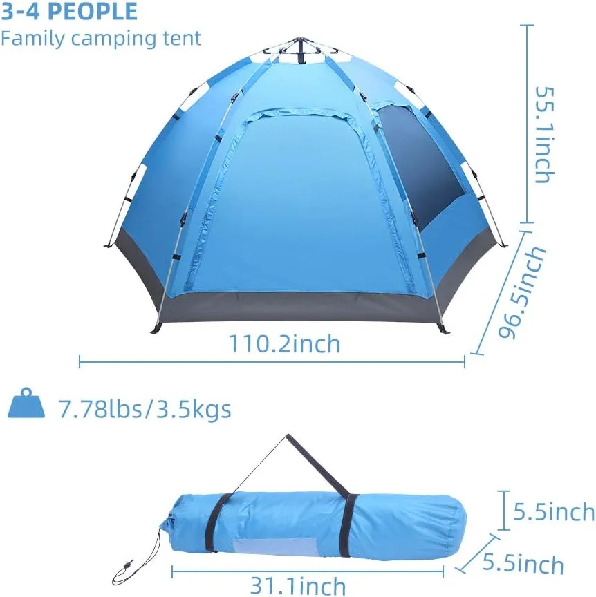 Camping Tent, Waterproof & Windproof Camping Dome Tent Automatic Pop Up Quick Shelter with Portable Carry Bag for Outdoor Hiking