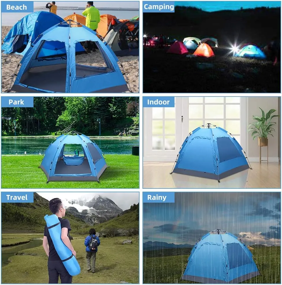 Camping Tent, Waterproof & Windproof Camping Dome Tent Automatic Pop Up Quick Shelter with Portable Carry Bag for Outdoor Hiking