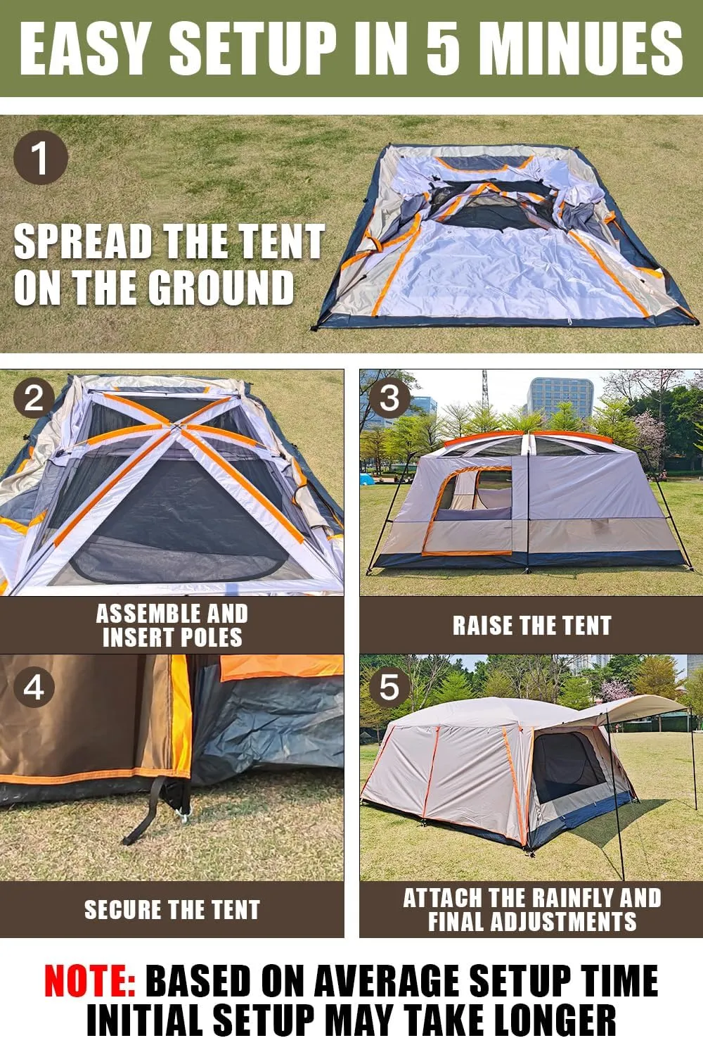 Camping Tents, 4-8 Person Stand Up Tent, Straight-Wall Design,with Full-Coverage PU-Coated All-Around Tents for Camping, Hiking, Picnic, Bivy
