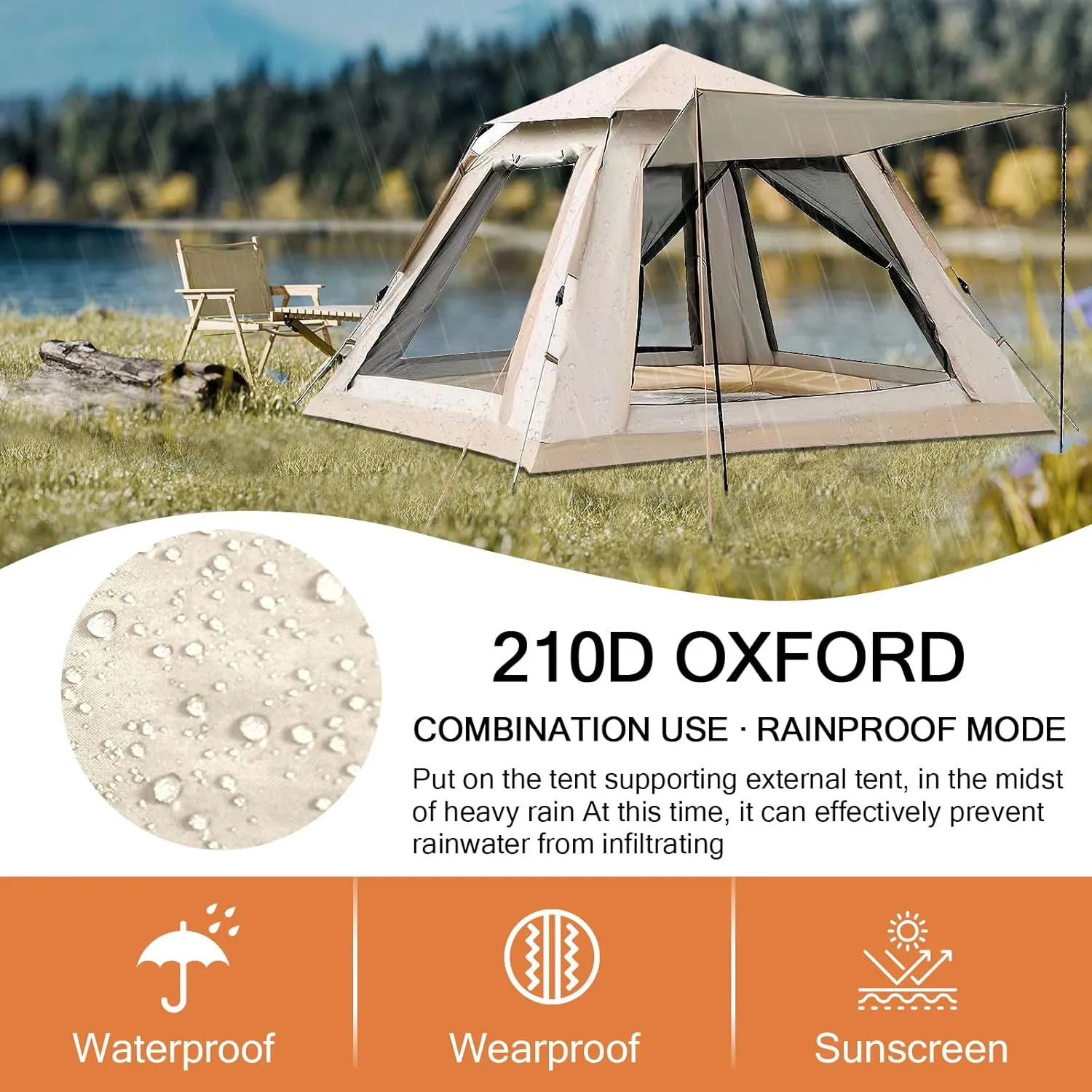 Camping Tents with Hammock for 3 to 4 Persons, Lightweight Family Tent with Mesh Windows Waterproof Easy Tents Instant Pop-Up Tents 60s Easy Setup Tent for Adults Kids Hiking Music Festival