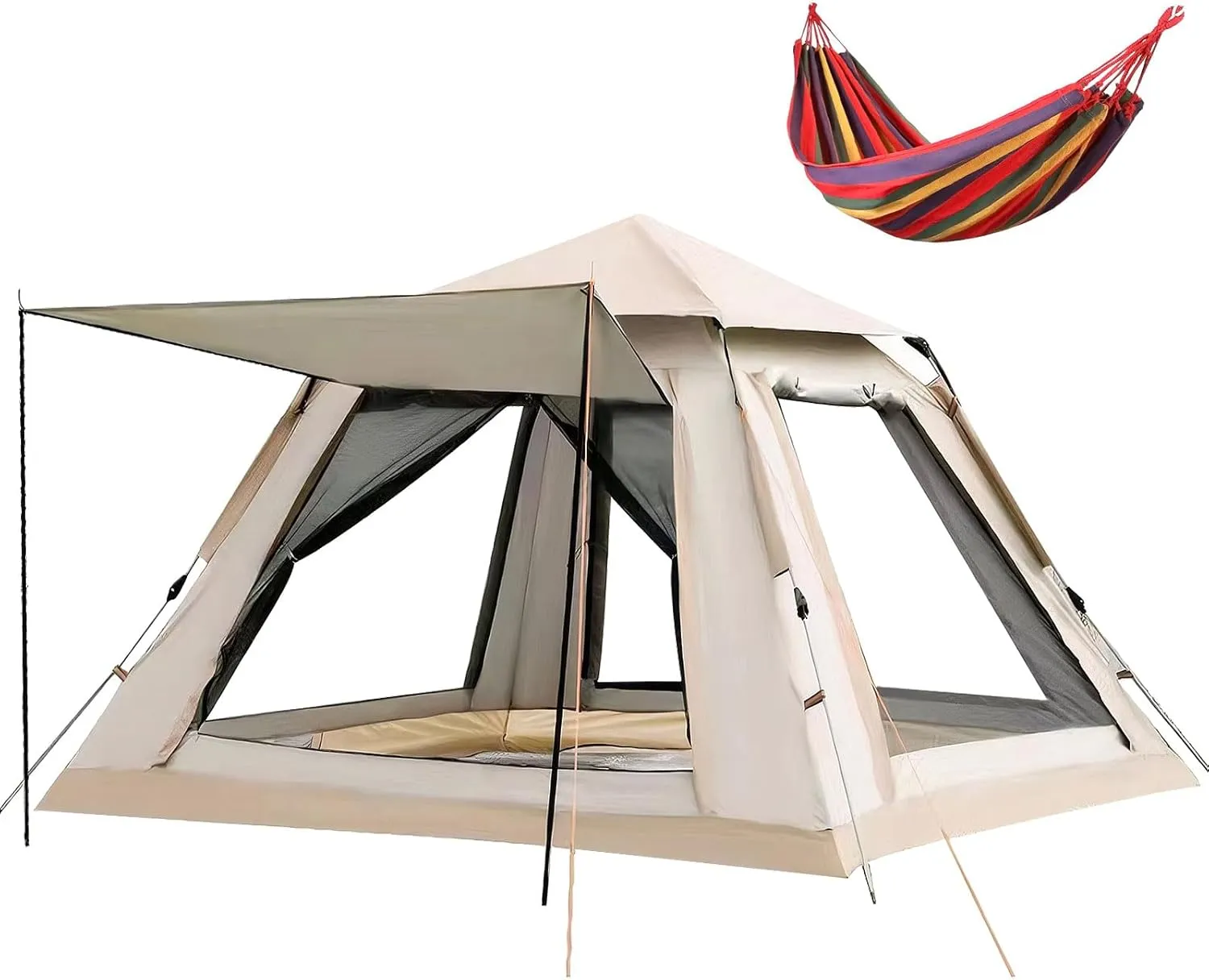 Camping Tents with Hammock for 3 to 4 Persons, Lightweight Family Tent with Mesh Windows Waterproof Easy Tents Instant Pop-Up Tents 60s Easy Setup Tent for Adults Kids Hiking Music Festival