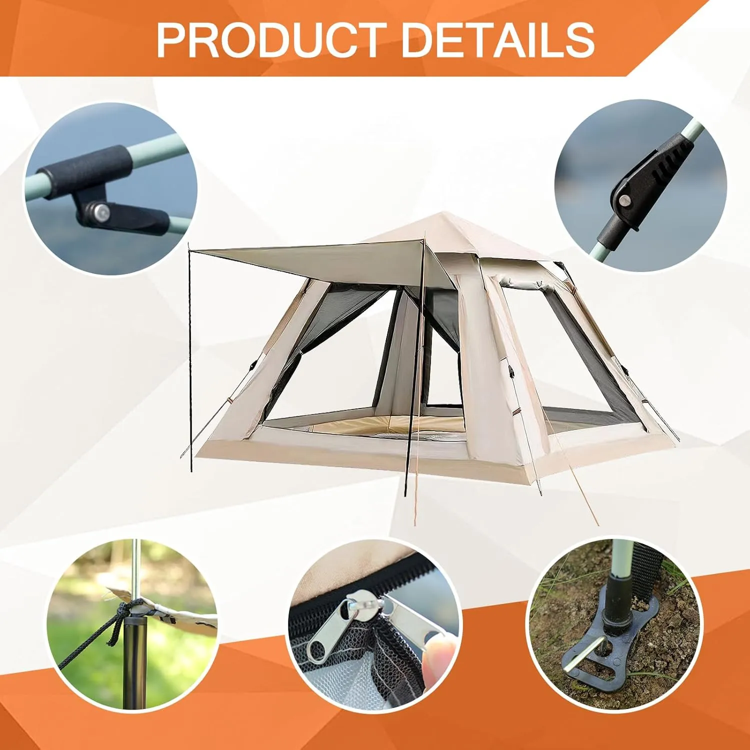 Camping Tents with Hammock for 3 to 4 Persons, Lightweight Family Tent with Mesh Windows Waterproof Easy Tents Instant Pop-Up Tents 60s Easy Setup Tent for Adults Kids Hiking Music Festival