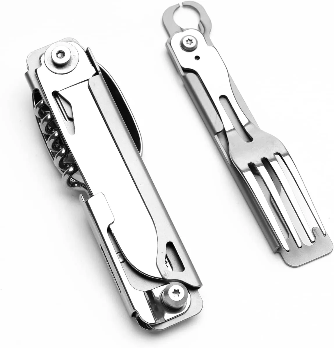Camping Utensils - 4 In 1 Stainless Steel, Safety Locking Camping Accessories with Durable Sheath - Compact Multi Tool For Camping With Knive, Spoon, Fork, Bottle Opener by Hayvenhurst