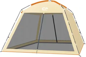 CAMPROS CP Screen House Room with 1 Side Wind/Sun Panel Canopy Tent Camping Tent Screen Shelter Gazebos for Patios Outdoor Camping Activities, 10'X10'X86in(H) - Beige