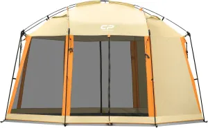 CAMPROS CP Screen House Room with 1 Side Wind/Sun Panel Canopy Tent Camping Tent Screen Shelter Gazebos for Patios Outdoor Camping Activities, 13'X13'X88in(H) - Beige