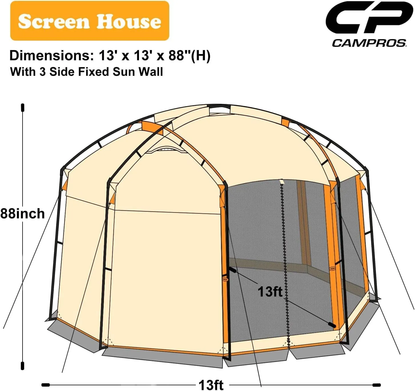 CAMPROS CP Screen House Room with 1 Side Wind/Sun Panel Canopy Tent Camping Tent Screen Shelter Gazebos for Patios Outdoor Camping Activities, 13'X13'X88in(H) - Beige