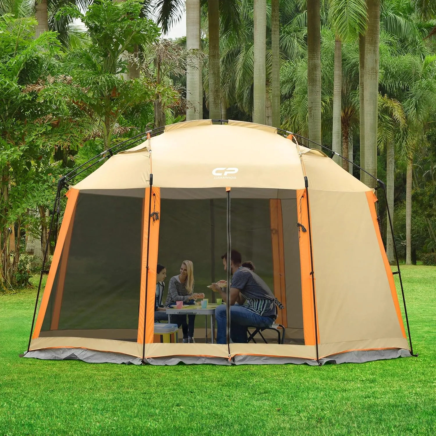 CAMPROS CP Screen House Room with 1 Side Wind/Sun Panel Canopy Tent Camping Tent Screen Shelter Gazebos for Patios Outdoor Camping Activities, 13'X13'X88in(H) - Beige