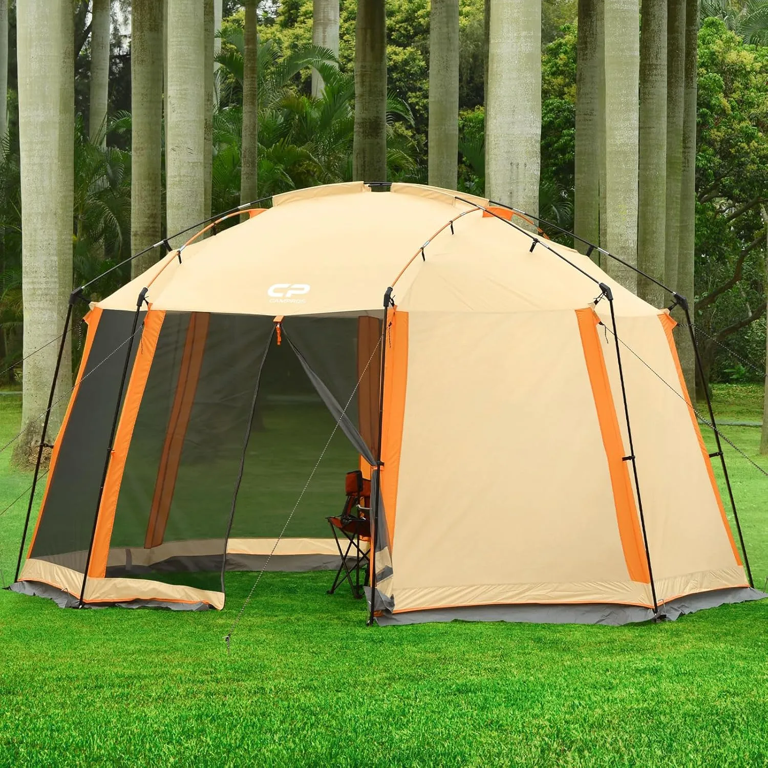 CAMPROS CP Screen House Room with 1 Side Wind/Sun Panel Canopy Tent Camping Tent Screen Shelter Gazebos for Patios Outdoor Camping Activities, 13'X13'X88in(H) - Beige
