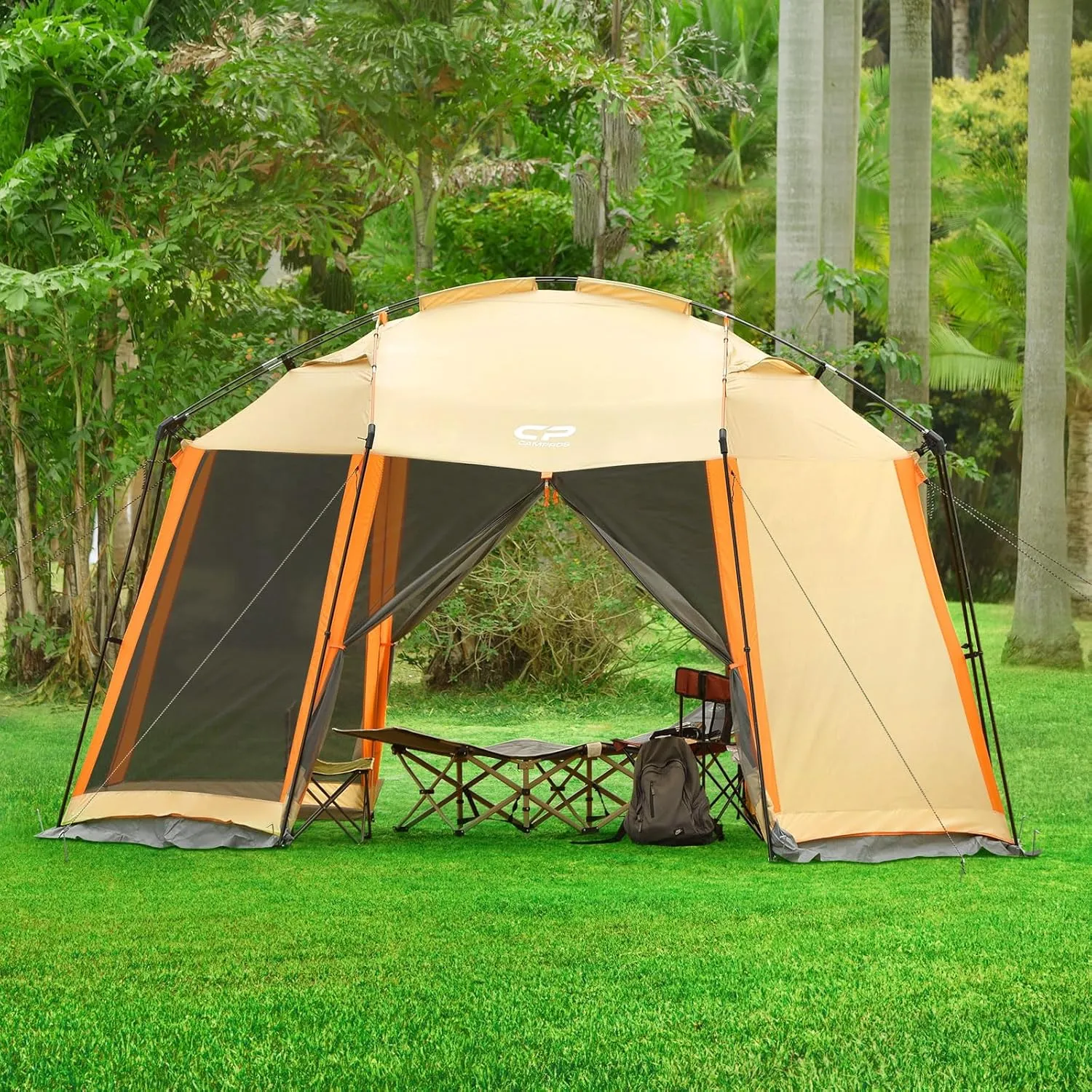 CAMPROS CP Screen House Room with 1 Side Wind/Sun Panel Canopy Tent Camping Tent Screen Shelter Gazebos for Patios Outdoor Camping Activities, 13'X13'X88in(H) - Beige