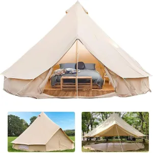 Canvas Tent with Stove Hole Cotton Canvas Tents Yurt Tent for Camping 4 Season Waterproof Tent for Family Camping Outdoor Glamping, Luxury Teepee (3m b 4M b)