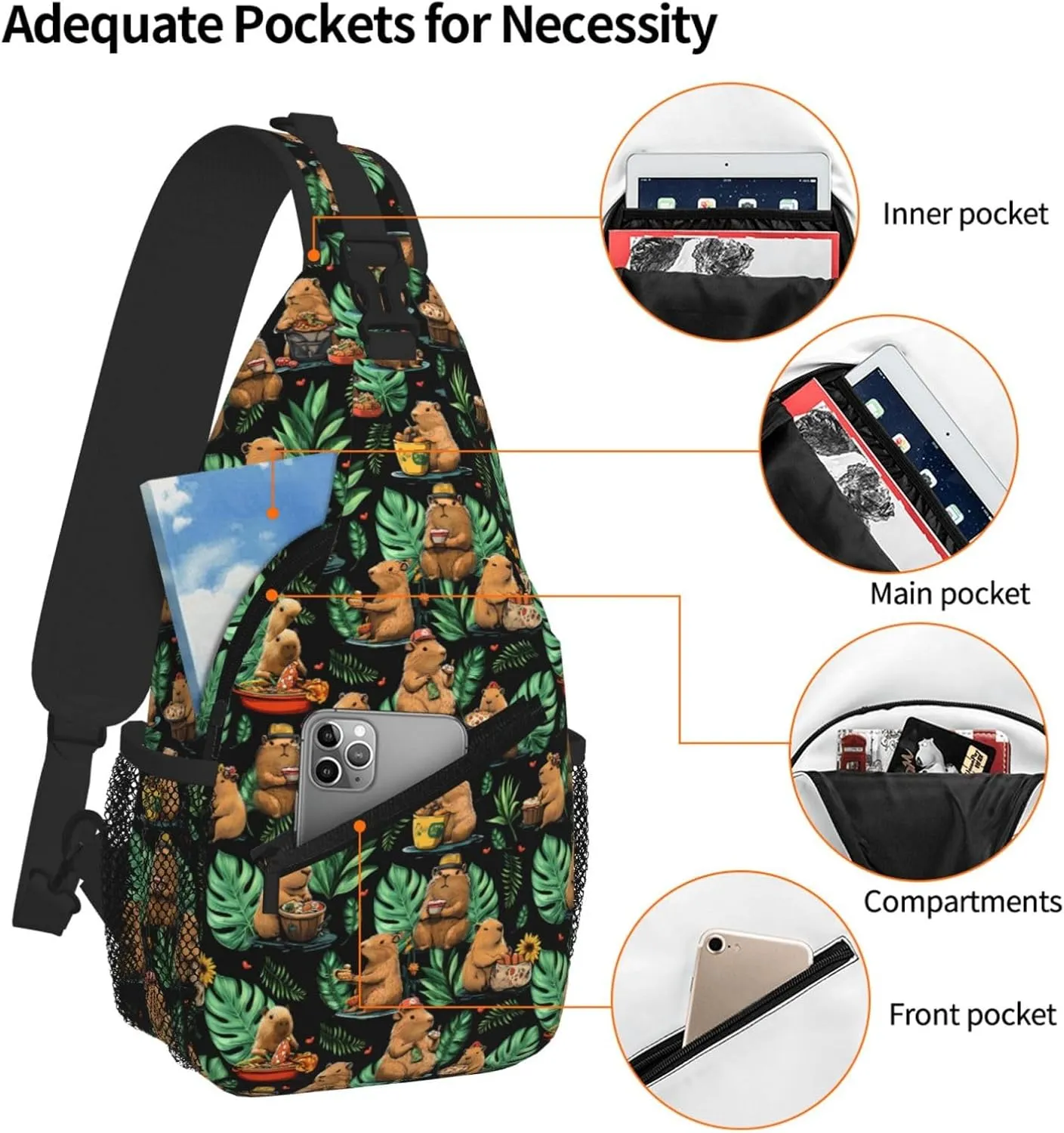 Capybara Sling Bag Crossbody Backpack Shoulder Daypack Multipurpose Cross Body Chest Bag for Men Women Travel Hiking Sports Gym