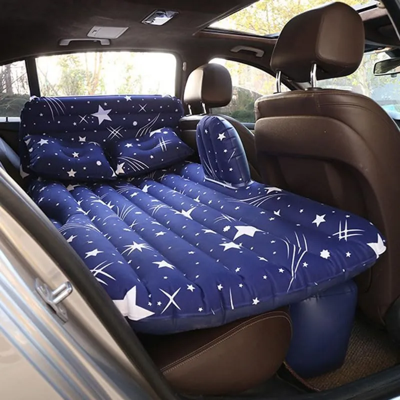Car Air Mattress for Skoda Rapid, Inflatable Back Seat Sleeping Pad with Pump & 2 Pillows, Folding Portable Camping Bed for Travel& Road Trips,Blue