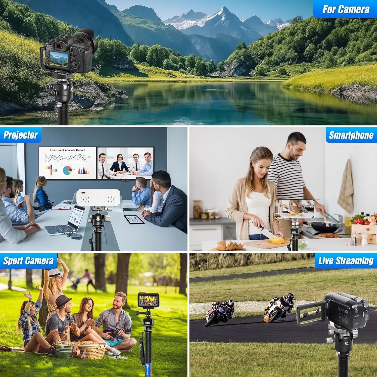 Carbon Fiber Monopod with Feet, 59" Portable Lightweight Travel Monopod for DSLR Camera, 360° Panorama, 4 Leg Section, Modular 3 in 1