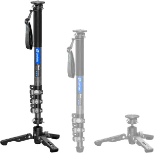 Carbon Fiber Monopod with Feet, 59" Portable Lightweight Travel Monopod for DSLR Camera, 360° Panorama, 4 Leg Section, Modular 3 in 1