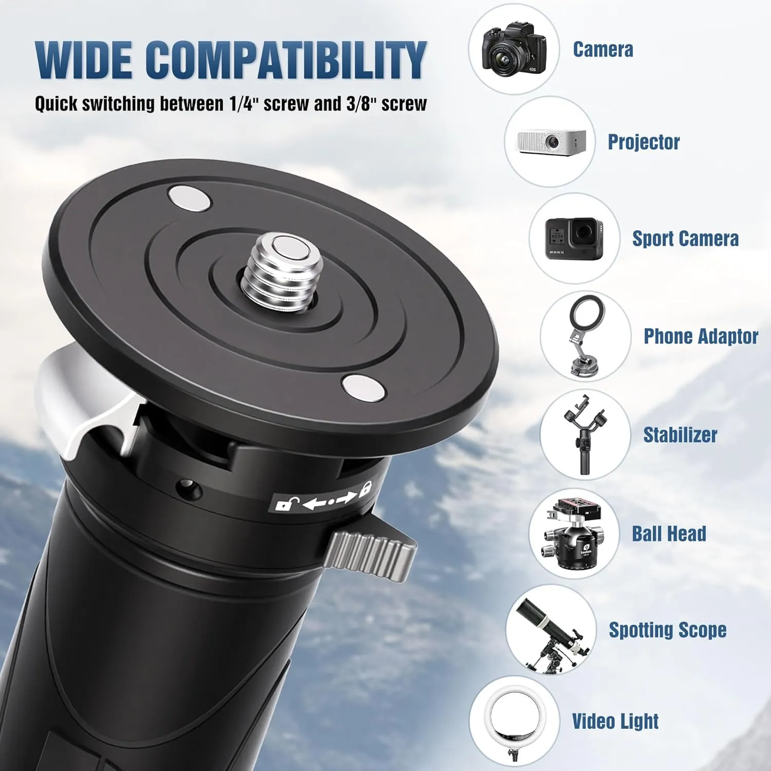 Carbon Fiber Monopod with Feet, 59" Portable Lightweight Travel Monopod for DSLR Camera, 360° Panorama, 4 Leg Section, Modular 3 in 1