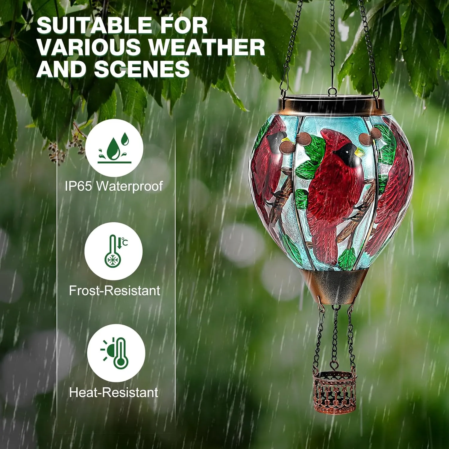 Cardinal Hot Air Balloon Solar Lantern with Flickering Flame - Solar Powered Hot Air Balloon Outdoor Lanterns for Patio Waterproof Decor