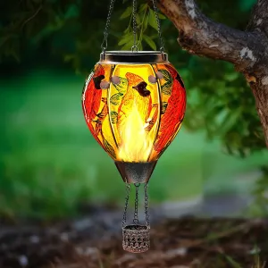 Cardinal Hot Air Balloon Solar Lantern with Flickering Flame - Solar Powered Hot Air Balloon Outdoor Lanterns for Patio Waterproof Decor