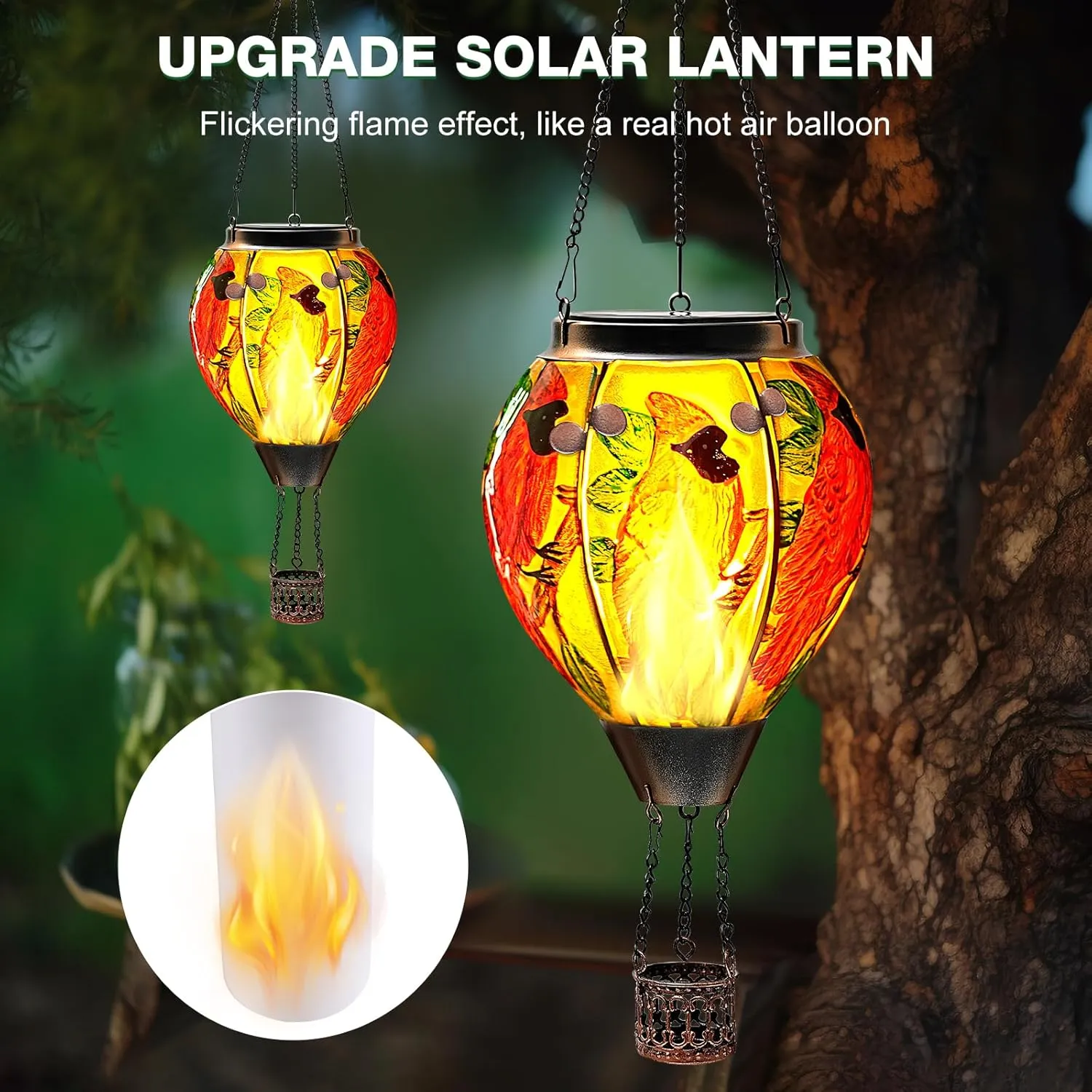 Cardinal Hot Air Balloon Solar Lantern with Flickering Flame - Solar Powered Hot Air Balloon Outdoor Lanterns for Patio Waterproof Decor