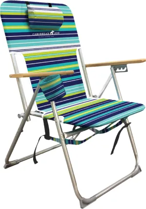 Caribbean Joe Folding Beach Chair, 4 Position Portable Backpack Foldable Camping Chair with Headrest, Cup Holder, and Wooden Armrests, 300 lb Capacity