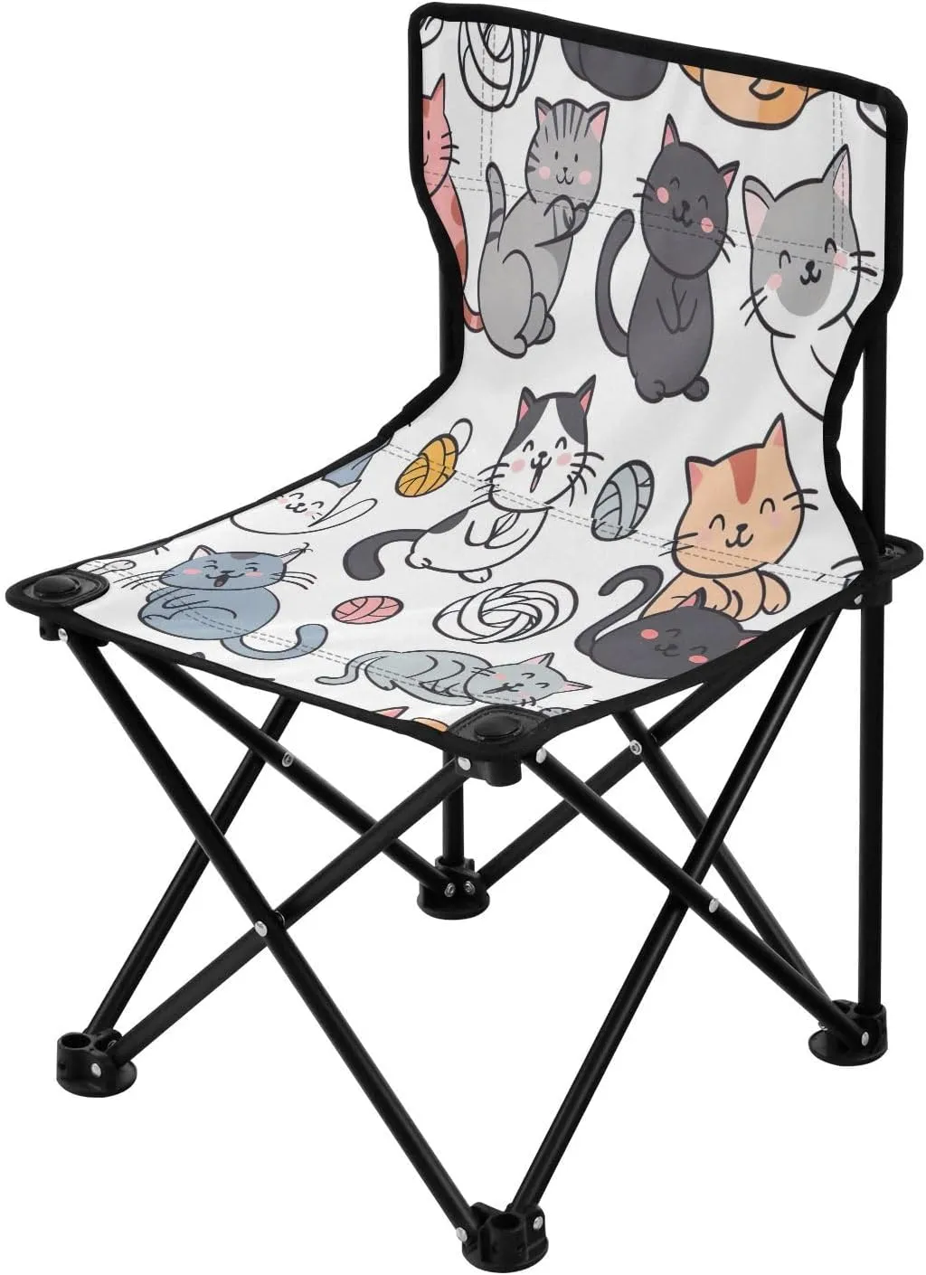 Cartoon Cute Cats Portable Outdoor Folding Chair Anti-Slip Padded Oxford Cloth Stool Camping Chair Small for Beach Hiking Fishing Gardening Quad Camp Chair