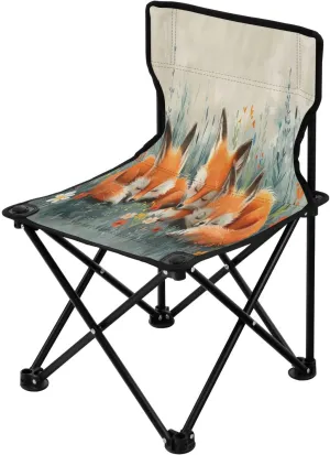 Cartoon Cute Fox Portable Outdoor Folding Chair Anti-Slip Padded Oxford Cloth Stool Camping Chair Small for Beach Hiking Fishing Gardening Quad Camp Chair