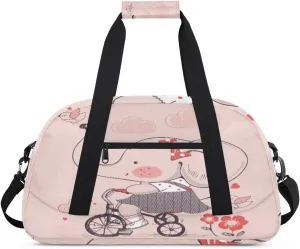 Cartoon Elephant Bicycle Gym Duffel Bag for Men Women Cute Picture Sports Tote Bag with Adjustable Shoulder Strap for Dance Gymnastics Traveling Outdoor Camping Overnight Stay