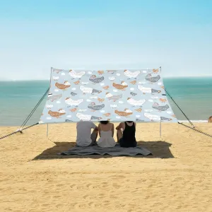 Cartoon Hens Chicks Eggs Beach Canopy Tent Anti-UV & Wind Resistant, Camping Sun Shelter Easy Setup Portable,Outdoor Shade Tents with Sandbags,Sand Shovels,Ground Pegs & Stability Poles