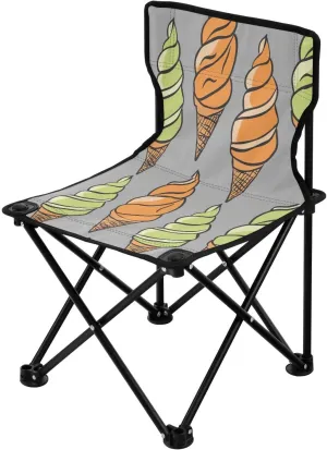 Cartoon Ice Cream Portable Outdoor Folding Chair Anti-Slip Padded Oxford Cloth Stool Camping Chair Small for Beach Hiking Fishing Gardening Quad Camp Chair