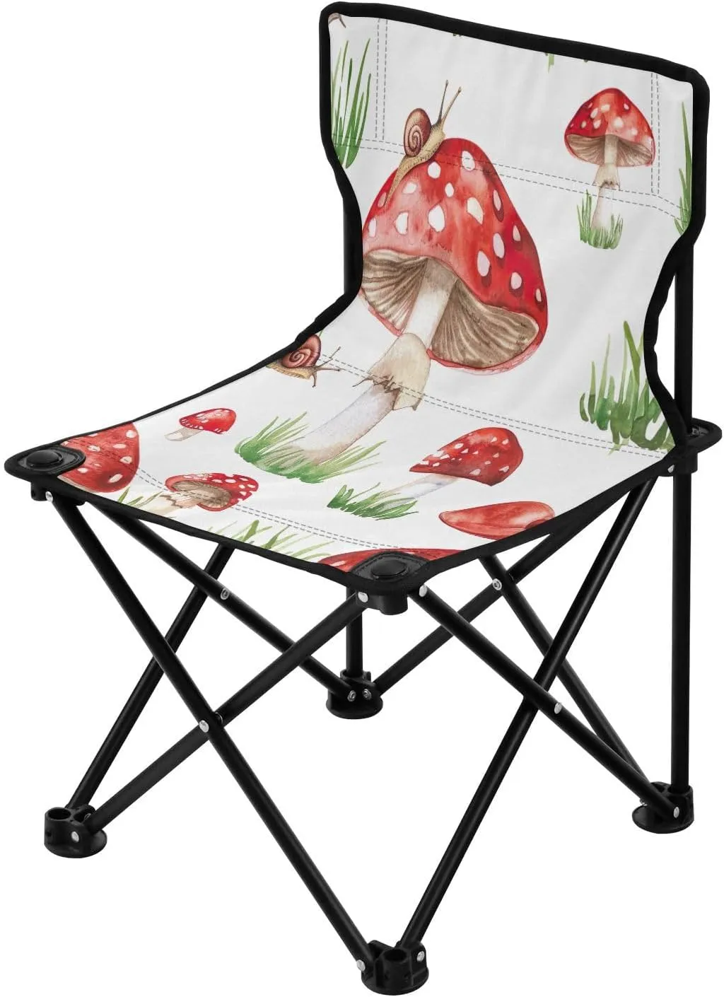 Cartoon Red Mushroom Portable Outdoor Folding Chair Anti-Slip Padded Oxford Cloth Stool Camping Chair Small for Beach Hiking Fishing Gardening Quad Camp Chair