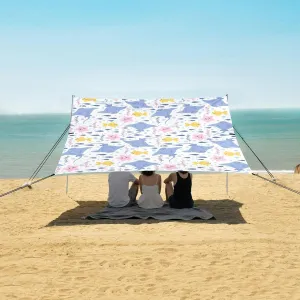 Cartoon Sea Stingray Beach Canopy Tent Anti-UV & Wind Resistant, Fish Camping Sun Shelter Easy Setup Portable,Outdoor Shade Tents with Sandbags,Sand Shovels,Ground Pegs & Stability Poles
