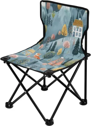 Cartoon Tree Portable Outdoor Folding Chair Anti-Slip Padded Oxford Cloth Stool Camping Chair Small for Beach Hiking Fishing Gardening Quad Camp Chair