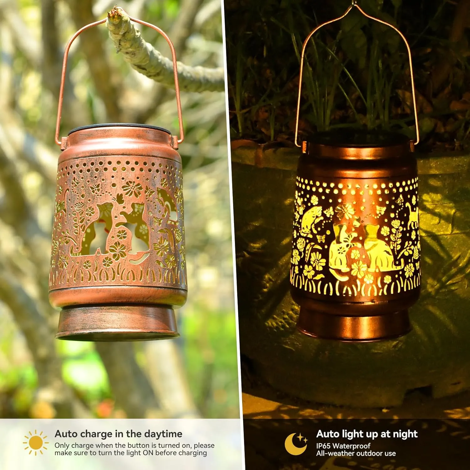 Cat Lover Gifts for Mom Women Gift Cat Solar Lantern Outdoor Birthaday Gifts for Mom Metal Decorative Lanterns for Yard Patio Lawn Solar Garden Decor