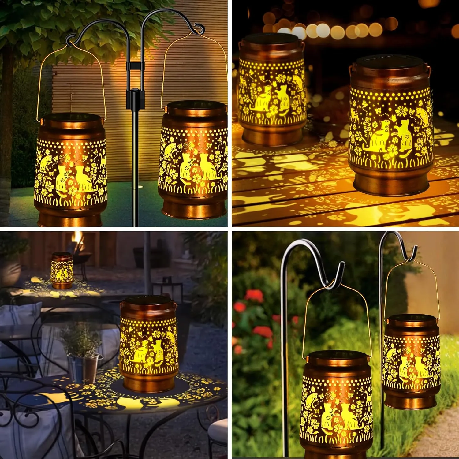 Cat Lover Gifts for Mom Women Gift Cat Solar Lantern Outdoor Birthaday Gifts for Mom Metal Decorative Lanterns for Yard Patio Lawn Solar Garden Decor