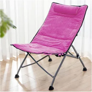 Chair Camping Chairs for Adults, Outdoor Lounge Chairs Folding, Oversize Portable Padded Camp Chair with Metal Frame Pillow Collapsible Lawn Chair with Removable Soft Cushion for Grarden (Color : Pin