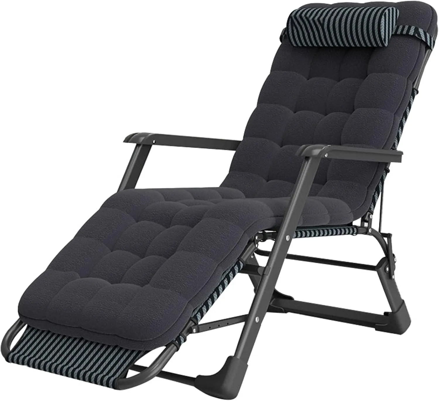 Chair Folding Patio Recliner Adjustable Anti Lounge Chair, for Outdoor, Camping, Garden, Patio, Support 300lbs (Black)