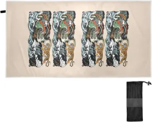 Chinese East Asian Dragon VS Tiger Scene with Waterfall and Water Waves Quick Drying Beach Towel, Foldable Yoga Towel, Soft Sport Towel, Sweat Absorbent Towel with Storage Mesh Bag 31 x 71 inch (M)