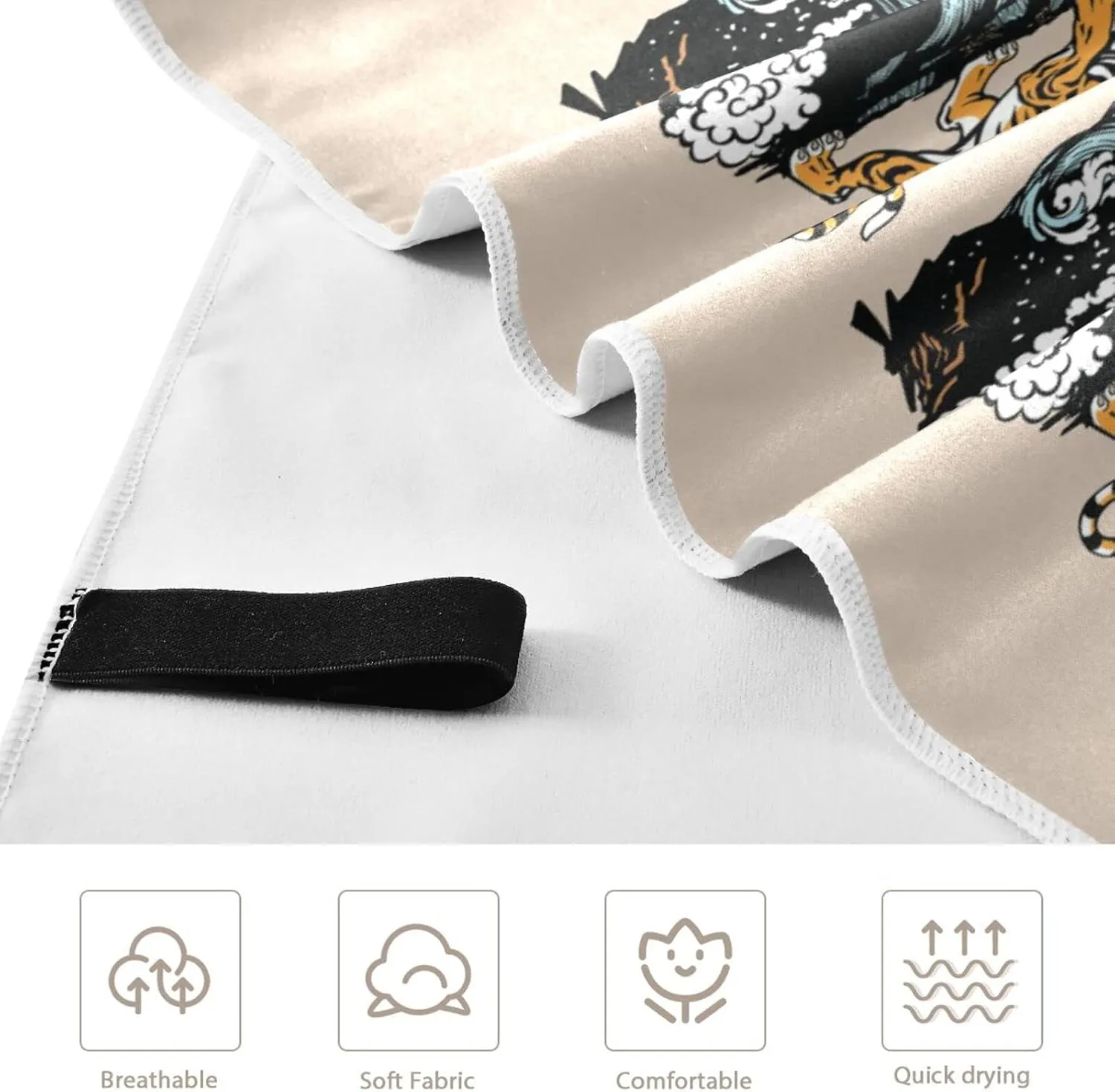Chinese East Asian Dragon VS Tiger Scene with Waterfall and Water Waves Quick Drying Beach Towel, Foldable Yoga Towel, Soft Sport Towel, Sweat Absorbent Towel with Storage Mesh Bag 31 x 71 inch (M)