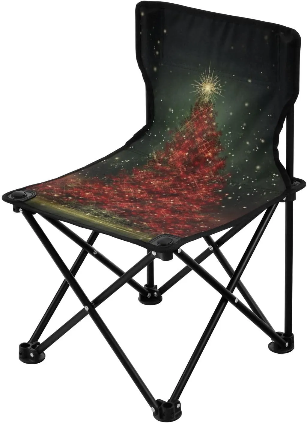 Christmas Red Tree Portable Outdoor Folding Chair Anti-Slip Padded Oxford Cloth Stool Camping Chair Small for Beach Hiking Fishing Gardening Quad Camp Chair