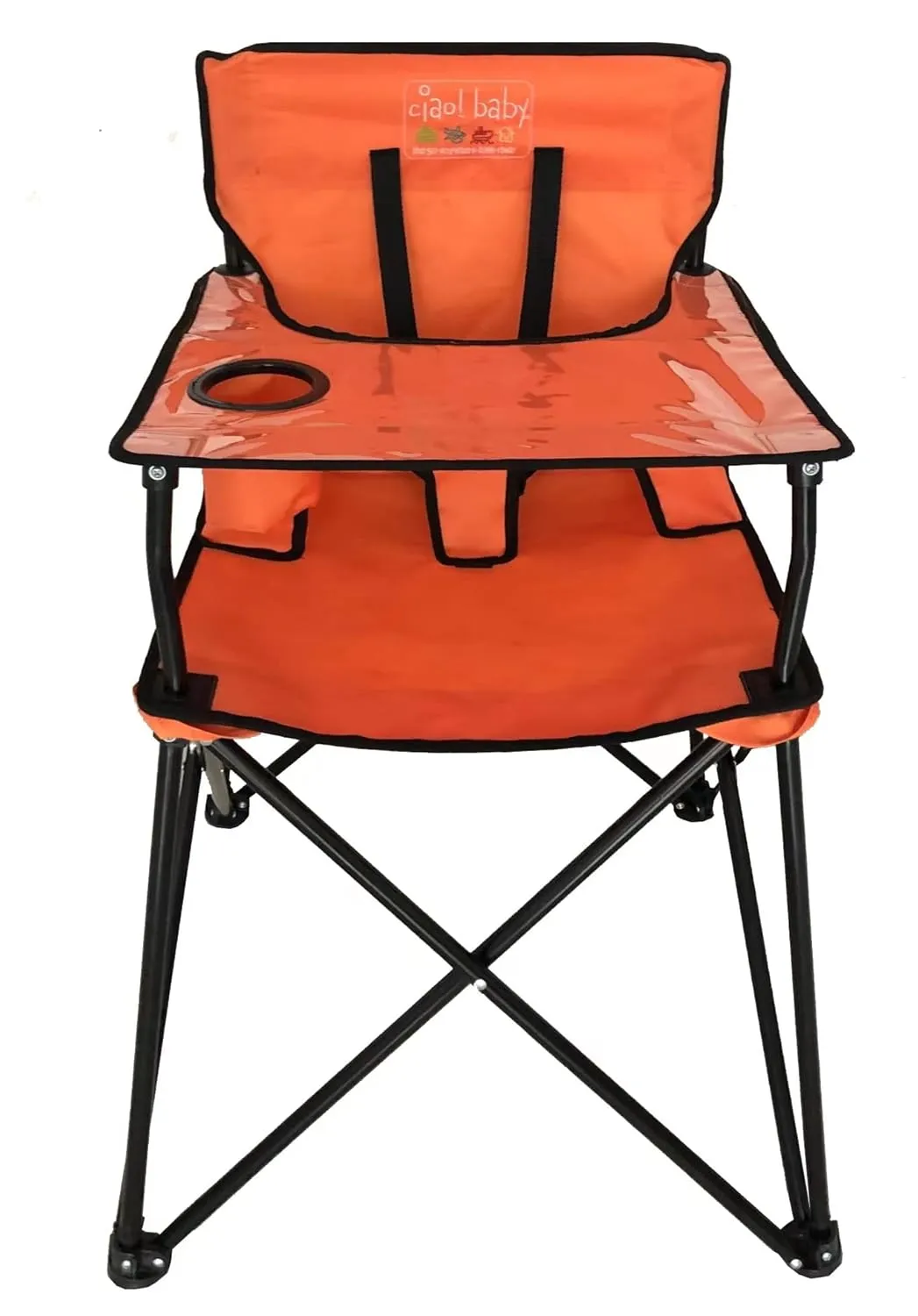 ciao! baby Portable High Chair for Babies and Toddlers, Compact Folding Travel High Chair with Carry Bag for Outdoor Camping, Picnics, Beach Days, and More (Orange Spirit)