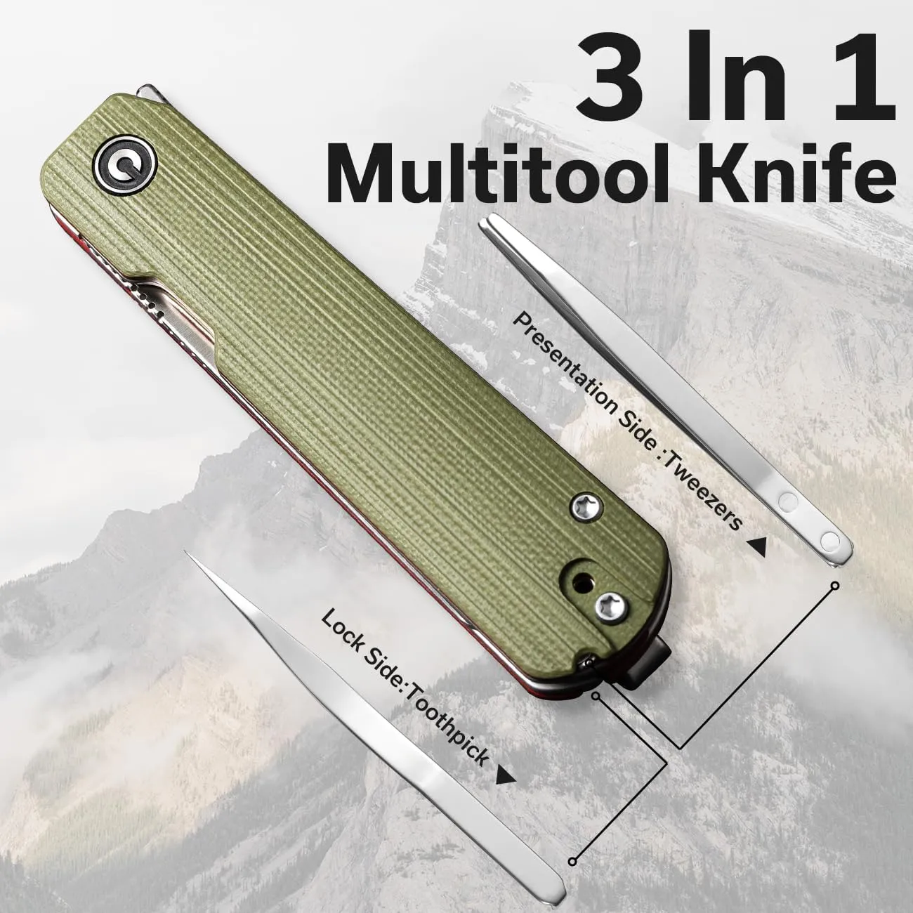 CIVIVI Sendy 3 in 1 Multitool Pocket Knife with Tweezers and Toothpick, Ben Petersen Designed Folding Knife for EDC Camping Daily Use, for Men Women C21004B-1