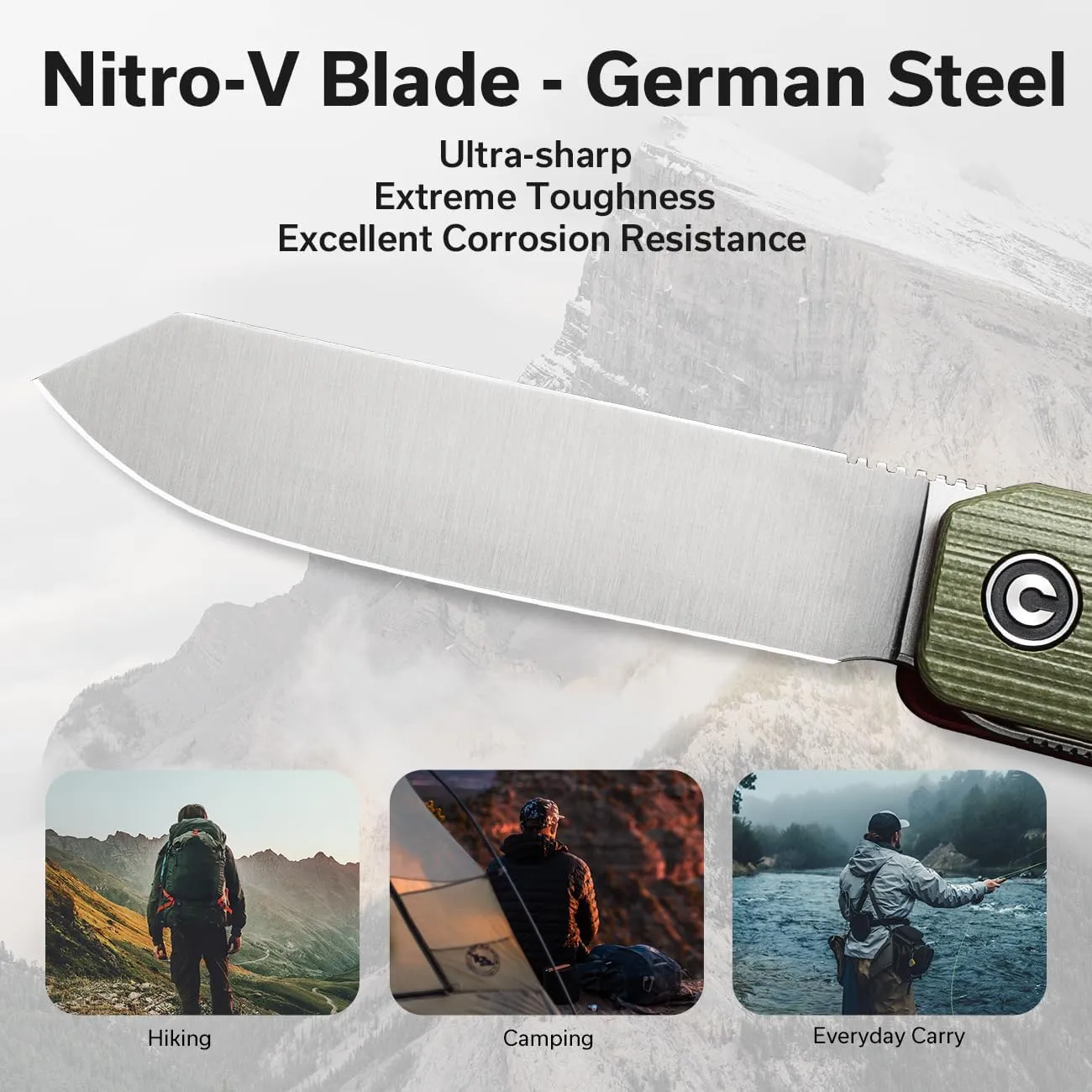 CIVIVI Sendy 3 in 1 Multitool Pocket Knife with Tweezers and Toothpick, Ben Petersen Designed Folding Knife for EDC Camping Daily Use, for Men Women C21004B-1