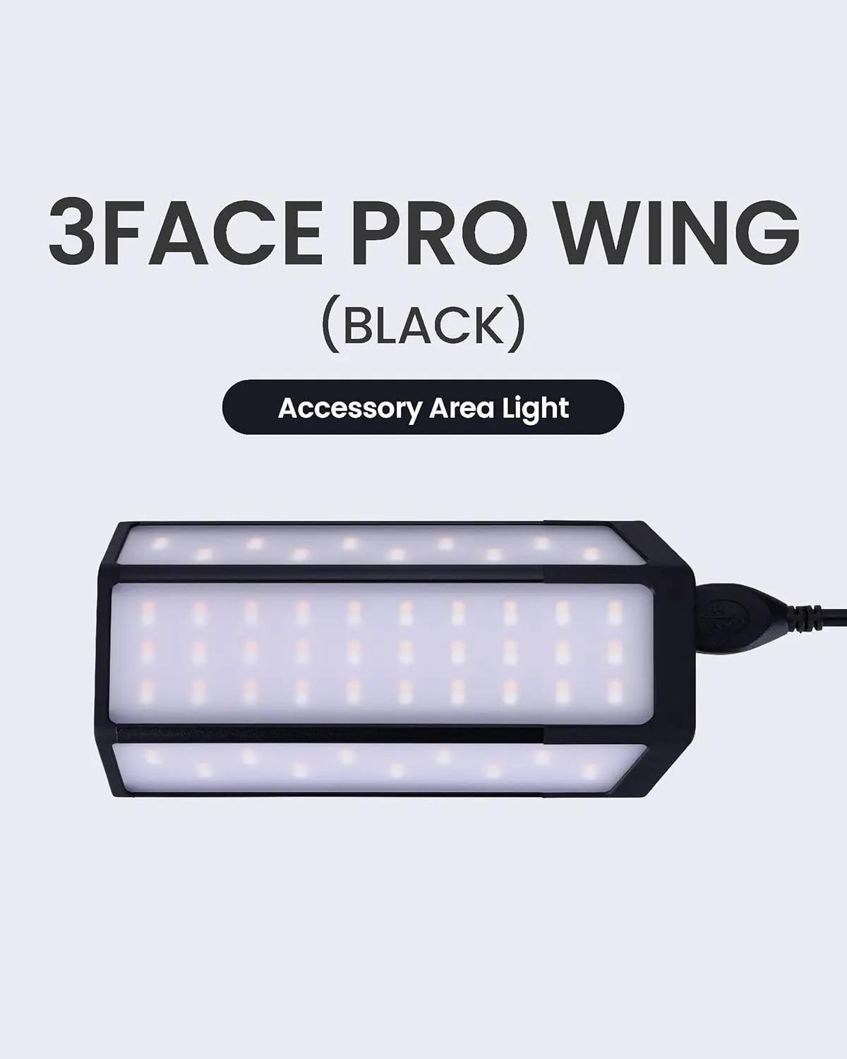 Claymore 3Face Pro Wing (Black) - Rechargeable Surface Area Light Bar for Camping, Tents, Canopies, Outdoor Events, Street Vendors, Work Lighting, Long-Lasting Battery. Adjustable Light Modes.