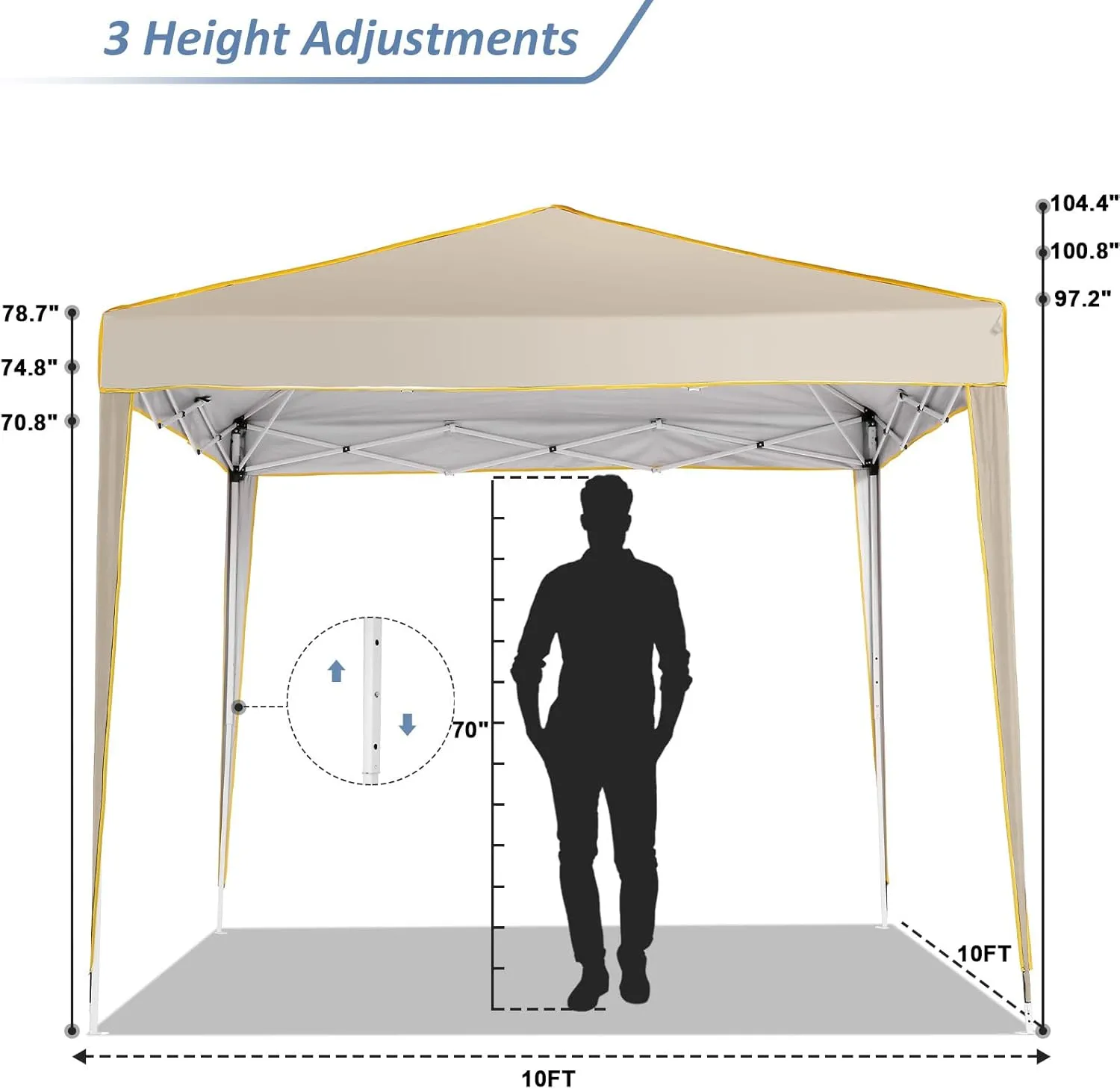 COBIZI 10x10 Pop Up Canopy Tent with 4 Removable Sidewalls, One Person Setup, Outdoor Event Commercial Canopy, UV Protection 50 , 3 Adjustable Heights, Carry Bag, Sandbag, Stakes & Ropes, Khaki