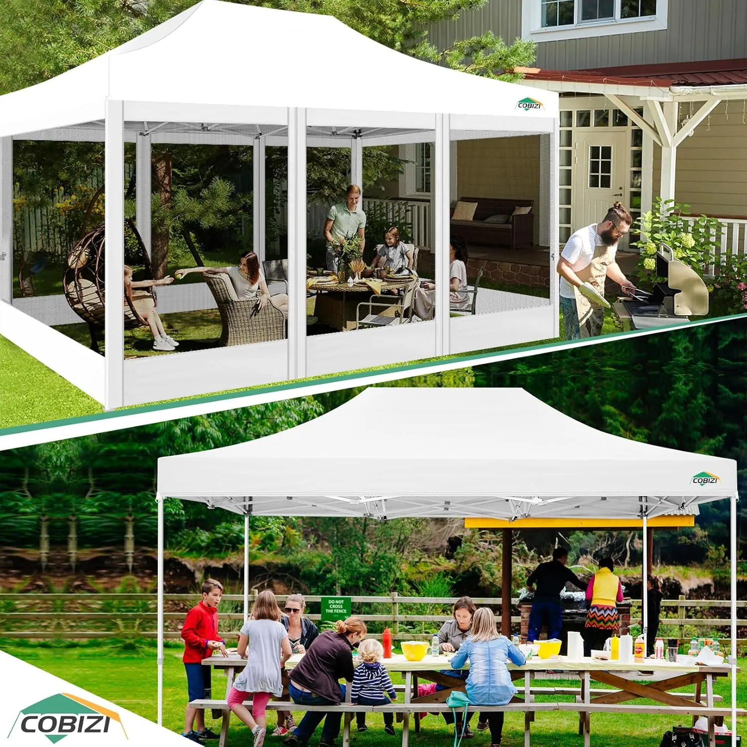 COBIZI 10x15 Canopy Tent with 4 Sidewalls,Heavy Duty Pop up Canopy with Mosquito Netting,Easy up Screen Canopy for Parties Wedding Patio Tent with Handbag,White