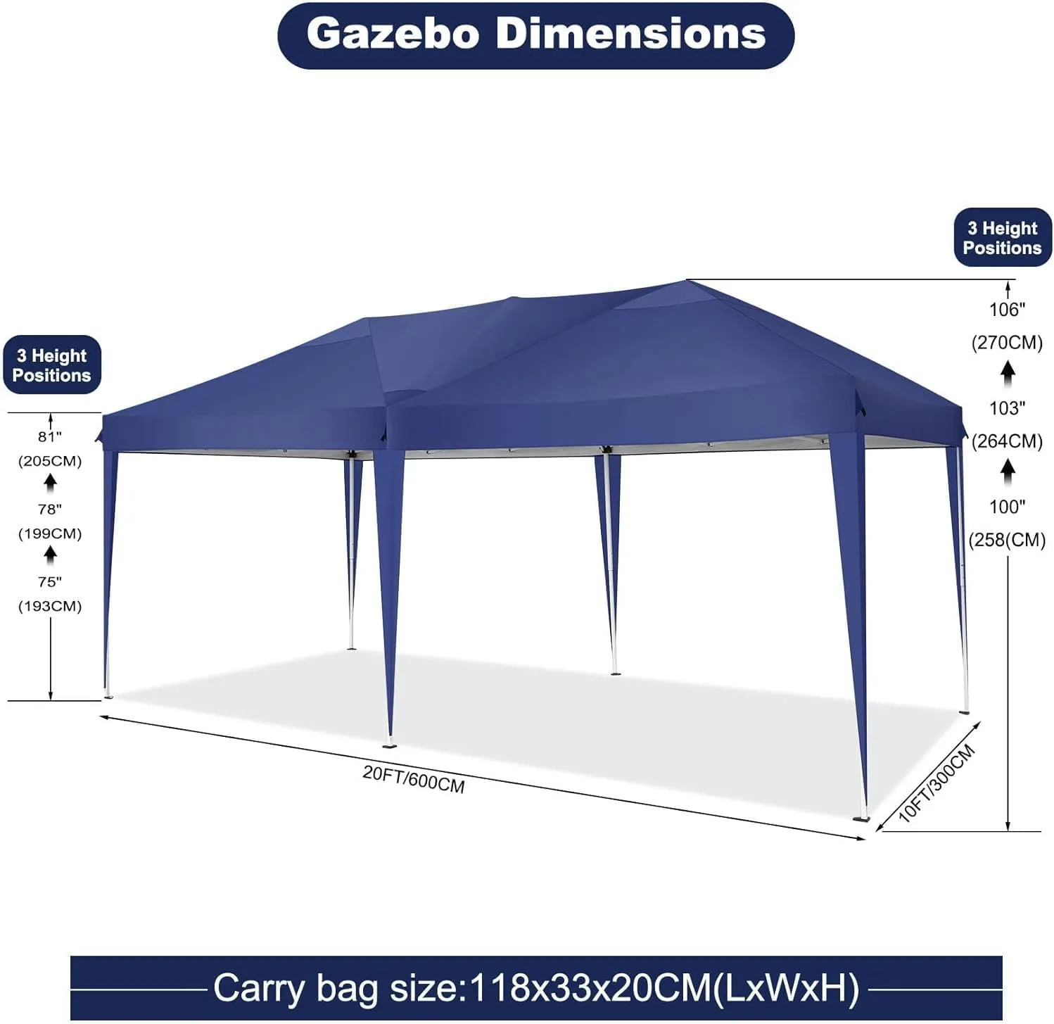 COBIZI 10x20 Pop Up Canopy Tent Party Tents for Parties Weddings Backyard Waterproof Outdoor Commercial Instant Canopy Event Tent with Stakes, Ropes,Sandbags, Navy Blue