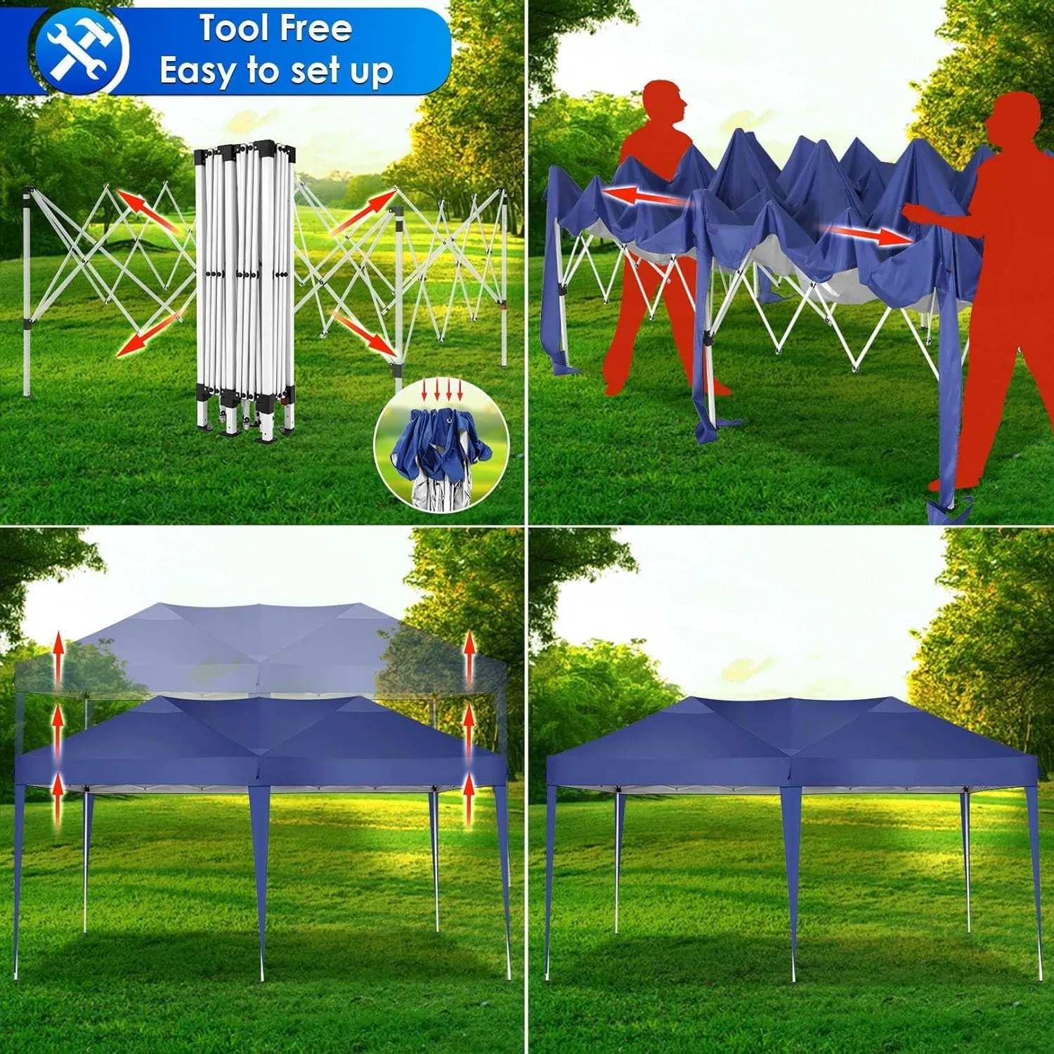 COBIZI 10x20 Pop Up Canopy Tent Party Tents for Parties Weddings Backyard Waterproof Outdoor Commercial Instant Canopy Event Tent with Stakes, Ropes,Sandbags, Navy Blue