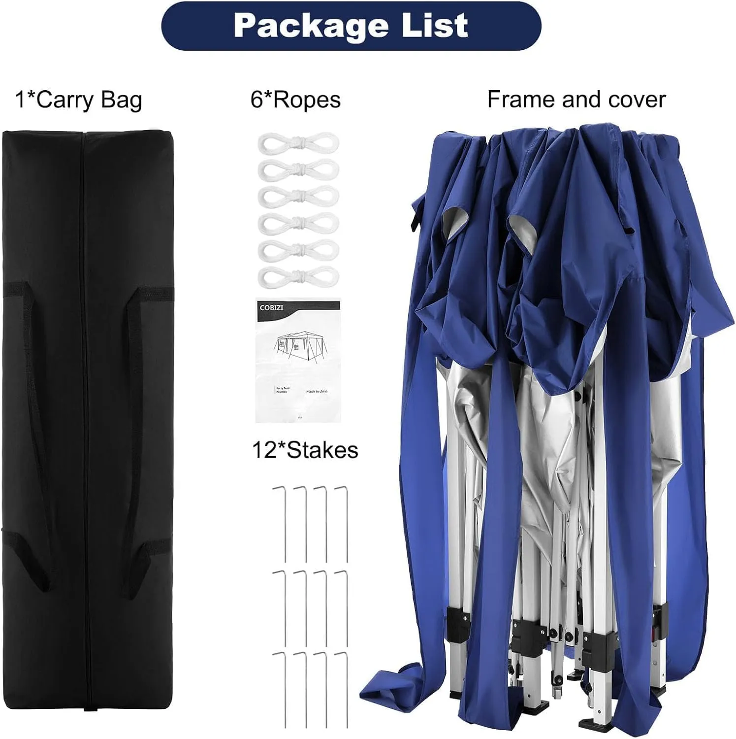 COBIZI 10x20 Pop Up Canopy Tent Party Tents for Parties Weddings Backyard Waterproof Outdoor Commercial Instant Canopy Event Tent with Stakes, Ropes,Sandbags, Navy Blue